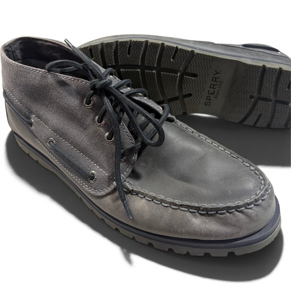 Sperry Top-Sider Mens Grey Leather Canvas Chukka Boots STS18294 Size 11 M